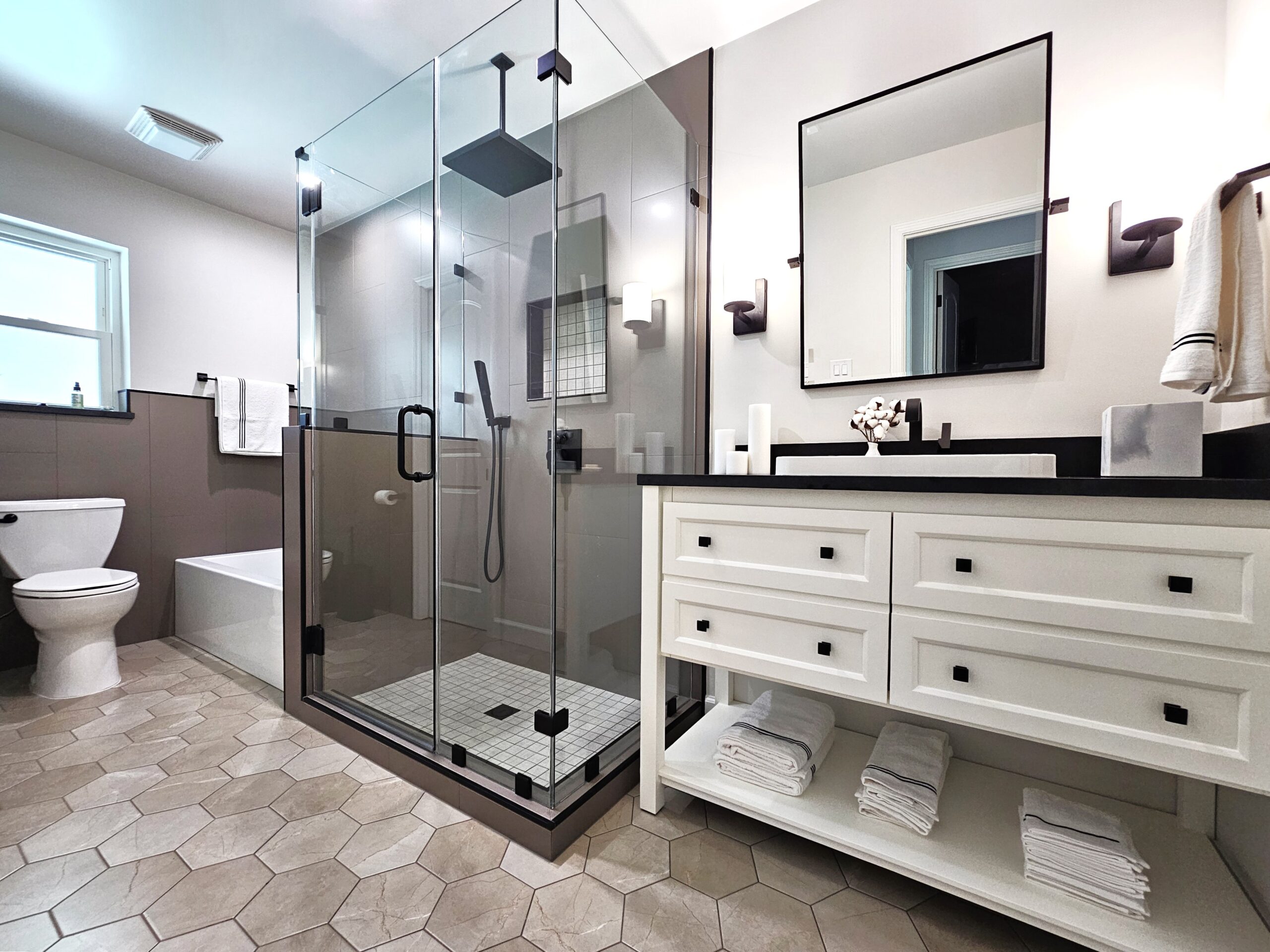 This is a guest bath remodel in the Memorial area of Houston, TX completed by Simplicity Bath & Shower in 2024.